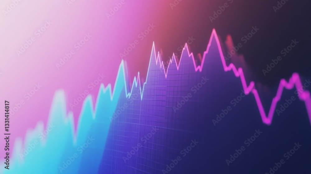Aufkleber a digital line graph showing financial trends and market analysis, with a glowing gradient backgroun
