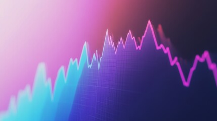 A digital line graph showing financial trends and market analysis, with a glowing gradient background, highlighting key data points.