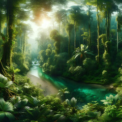 Obraz premium Lush Rainforest River