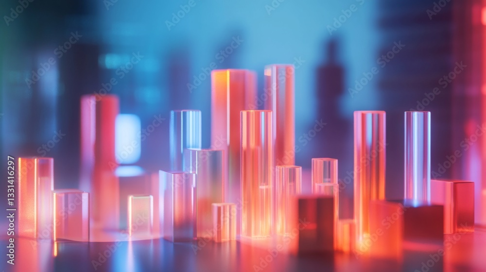 Leinwandbilder a futuristic d bar chart with illuminated bars in various heights, highlighting business growth data