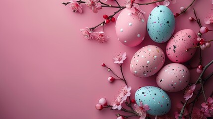 Blooming willow branches with Easter decorations