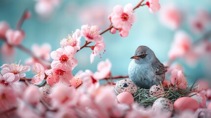 Blooming willow branches with Easter decorations