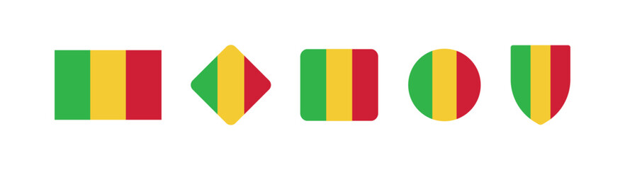 
Vector Mali National Flag icon collection. Set of Mali Flag Icons in Various Shapes.