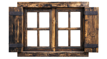 Rustic Wooden Window with Shutters: A Vintage Architectural Detail for Farmhouse or Cabin Design, Perfect for Texture Backgrounds and Retro Home Decor