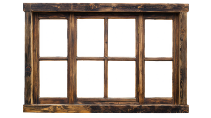 Rustic Wooden Window Frame: Vintage Architectural Design Element for Interior Decor, Home Renovation, and Country Style Projects, Blank Pane Backdrop