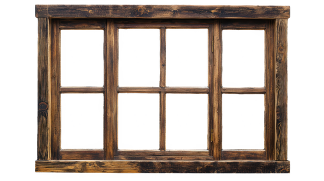 Rustic Wooden Window Frame: Vintage Architectural Design Element for Interior Decor, Home Renovation, and Country Style Projects, Blank Pane Backdrop