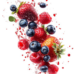 Assorted Berries Falling into the Air Isolated on Transparent Background