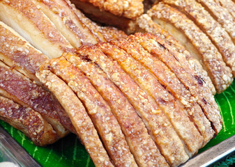 Crispy fried pork in the market