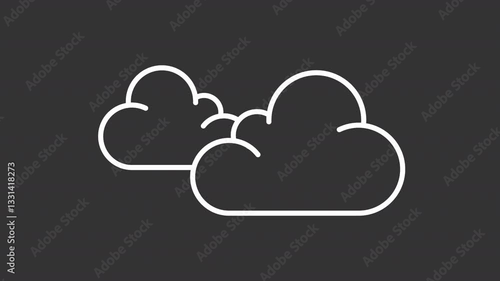 Aufkleber clouds white line animation. overcast and partly cloudy weather conditions animated icon. meteorolog