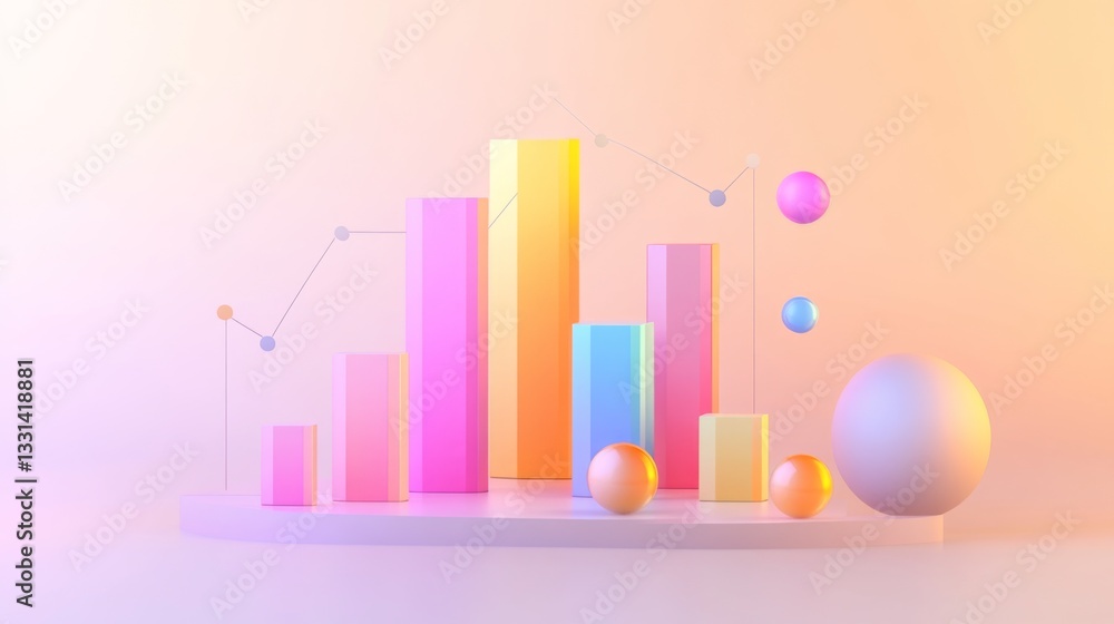 Leinwandbilder a professional d bar chart in soft gradient tones, with bars rising upwards and data lines overlaid,