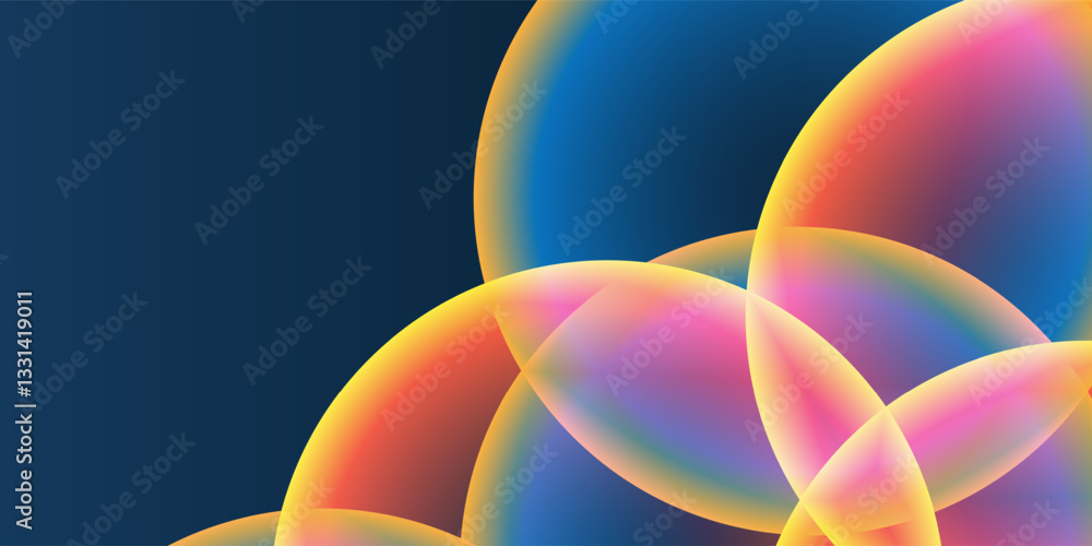 Poster abstract background, header or banner design with large red, orange, yellow and blue overlaying glob