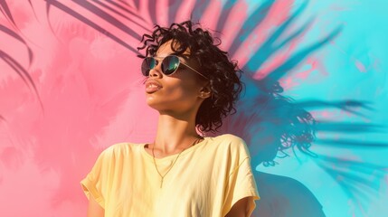 Woman in Sunglasses for Summer Vibe, Palm Shadow.
