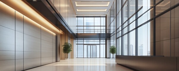 Obraz premium Modern architecture depicts a spacious business building entrance area
