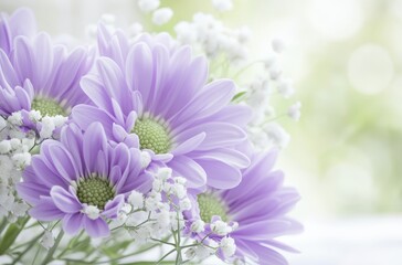 Fototapeta premium Soft Purple Flowers with Delicate White Accents in a Gentle Green Background for Natural Themes in Photography and Design
