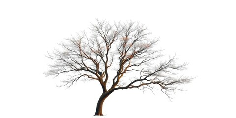 Fototapeta premium Lone deciduous tree, stark branches against pure white, photography, backdrop