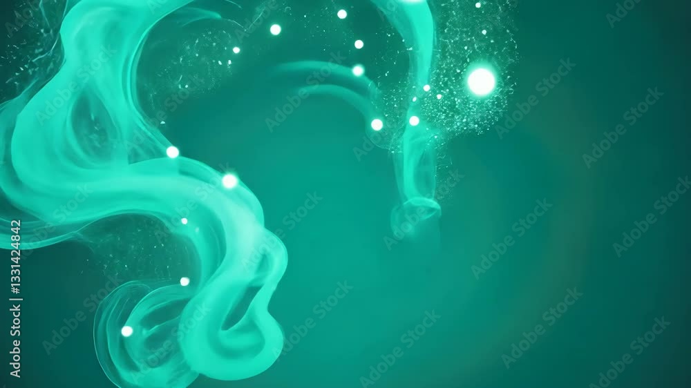 Poster swirling ethereal green mist with glowing particles creates mystical and enchanting atmosphere abstr