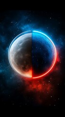 Fototapeta premium Celestial event half moon in cosmic space digital art night sky vibrant colors