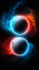 Cosmic duality event celestial bodies in space digital art vibrant color effects