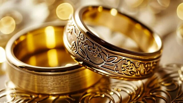 Zwei goldene Eheringe auf luxuri&ouml;sem Samtuntergrund