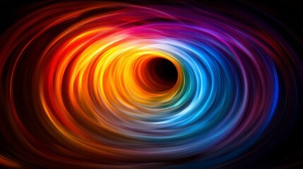 Naklejka premium Abstract swirling vortex of vibrant colors, ranging from fiery oranges and reds to cool blues and purples, creating a mesmerizing visual effect. The center is a deep black hole.