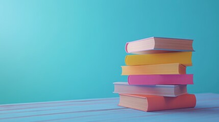 Fototapeta premium Colorful books stack teal background