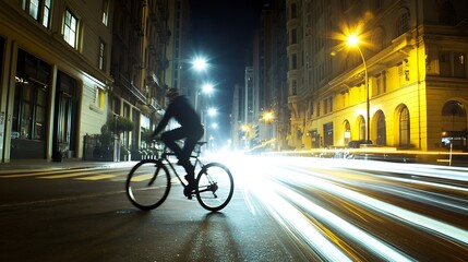 Urban Bike Ride at Night with Light Streaks