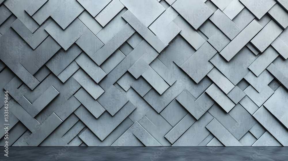 Poster 3d tiles arranged to create a futuristic wall. concrete, polished background formed from herringbone