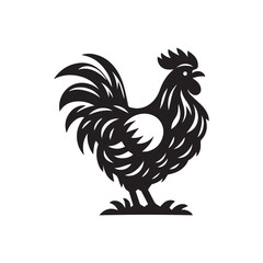 Chicken bird black silhouette isolated on white background, logo icon clip art