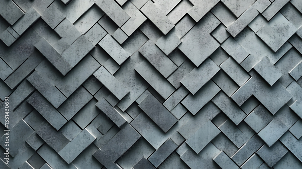 Poster 3d tiles arranged to create a futuristic wall. concrete, polished background formed from herringbone