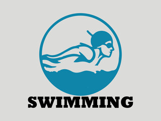 Simplified of swimmer with stylized water waves in minimalist design. Sport concept, swimming makes us enjoy this image is suitable for vector logo design