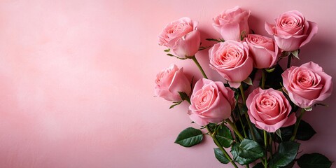 A serene arrangement of pink roses on a soft pink background, perfect for Mother's Day, anniversaries, or elegant invitations. Ideal for romantic designs.