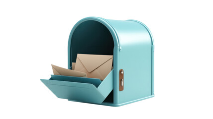 Bright blue mailbox with envelopes inside, showcasing modern design and convenient accessibility for everyday mail collection and delivery needs