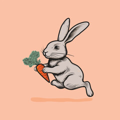Vintage style rabbit carrying carrot logo illustration