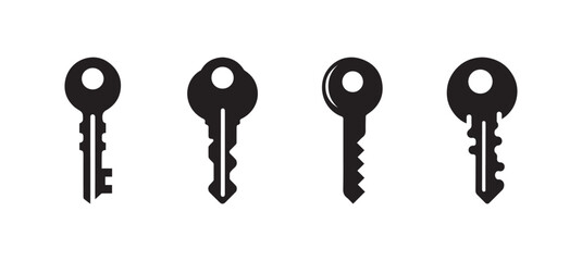 Key black silhouette bundle isolated on white background, logo icon clip art