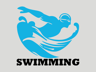 Simplified of swimmer with stylized water waves in minimalist design. Sport concept, swimming makes us enjoy this image is suitable for vector logo design