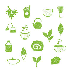 緑茶　抹茶　お茶　アイコン 手描き風