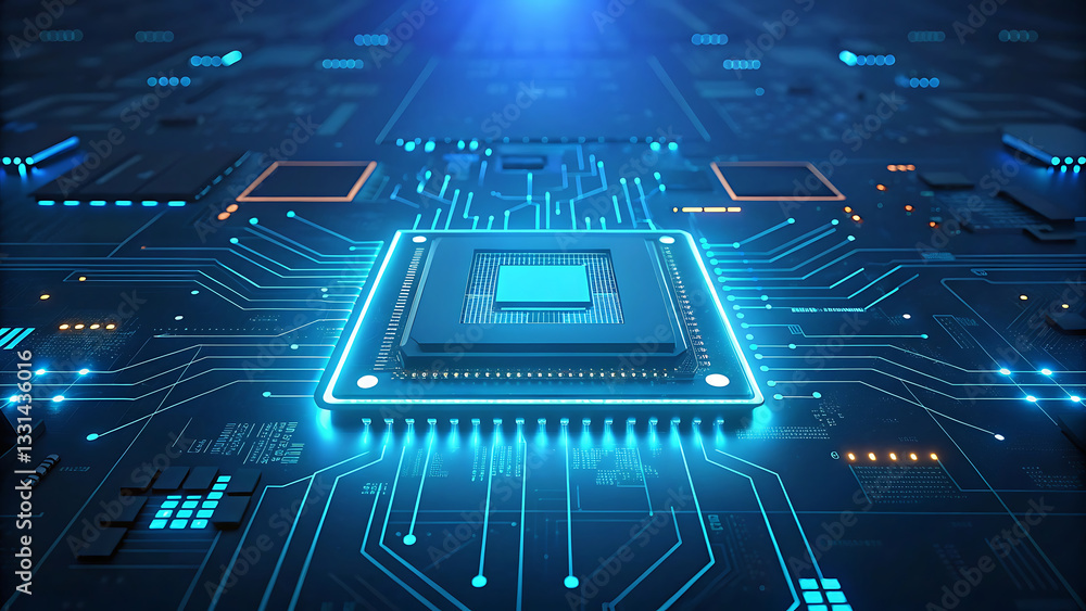 Poster powerful central processing unit on a circuit board technology innovation