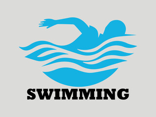 Simplified of swimmer with stylized water waves in minimalist design. Sport concept, swimming makes us enjoy this image is suitable for vector logo design