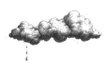 Obraz premium Artistic depiction of a rain cloud with falling droplets in monochrome style