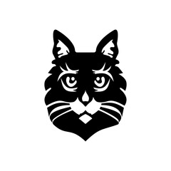 Vector illustration of a cat's head silhouette in black on a white background.Vector illustration of a cat's head silhouette in black on a white background.