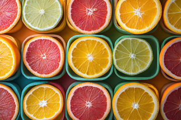 Oranges and lemons piled together, vibrant colors contrasting, creating an appealing fruit display.
