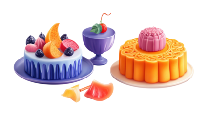 Colorful assortment of desserts displayed on plates in a festive setting for celebration