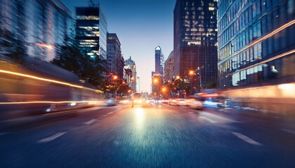Naklejka premium Blurred city street with soft glowing lights, capturing the urban night atmosphere.