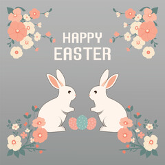 Fototapeta premium Happy easter card with decorative eggs, cute bunnies vector illustration