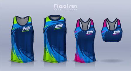 Sleeveless shirt sport design template, jersey mockup for Men's and Women's, Running singlet, basketball Tank top. © Nattanopdesign