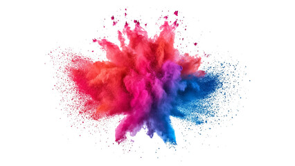 A burst of colorful powder creates a beautiful, vivid display against a bright white background, A photo of colorful bright rainbow holi paint color powder explosion isolated on white background.	
