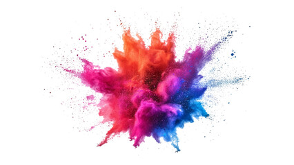 A burst of colorful powder creates a beautiful, vivid display against a bright white background, A photo of colorful bright rainbow holi paint color powder explosion isolated on white background.	
