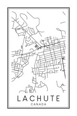 Hand drawn printable downtown road map poster of the Canadian town of LACHUTE on solid white background with town name