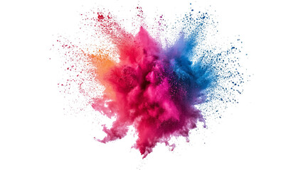 A burst of colorful powder creates a beautiful, vivid display against a bright white background, A photo of colorful bright rainbow holi paint color powder explosion isolated on white background.	
