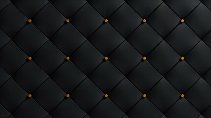 Fototapeta premium Luxury Leather Texture: A close-up captures the elegance of a black tufted leather surface with golden button details, evoking sophistication and timeless design.